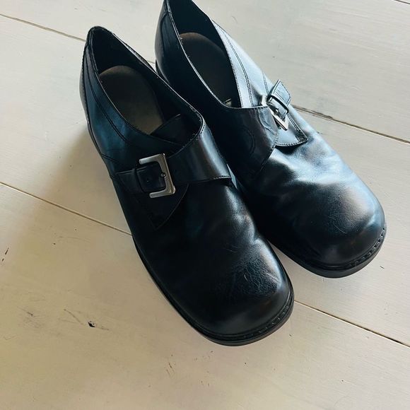 Vintage Shoes - Vintage Croft & Barrow Women’s Black Leather Monk Strap 90s Y2K Chunky Heel 8.5